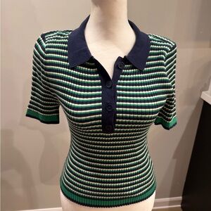 Aerie Navy and Green Striped Button Down Shirt